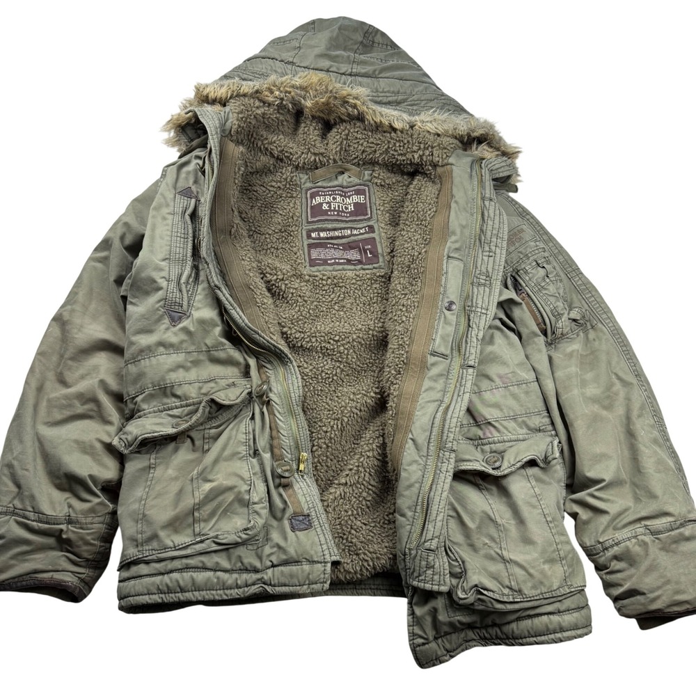 VTG Y2K Abercrombie & Fitch Mt. Washington Jacket Olive Sherpa Lined Parka L